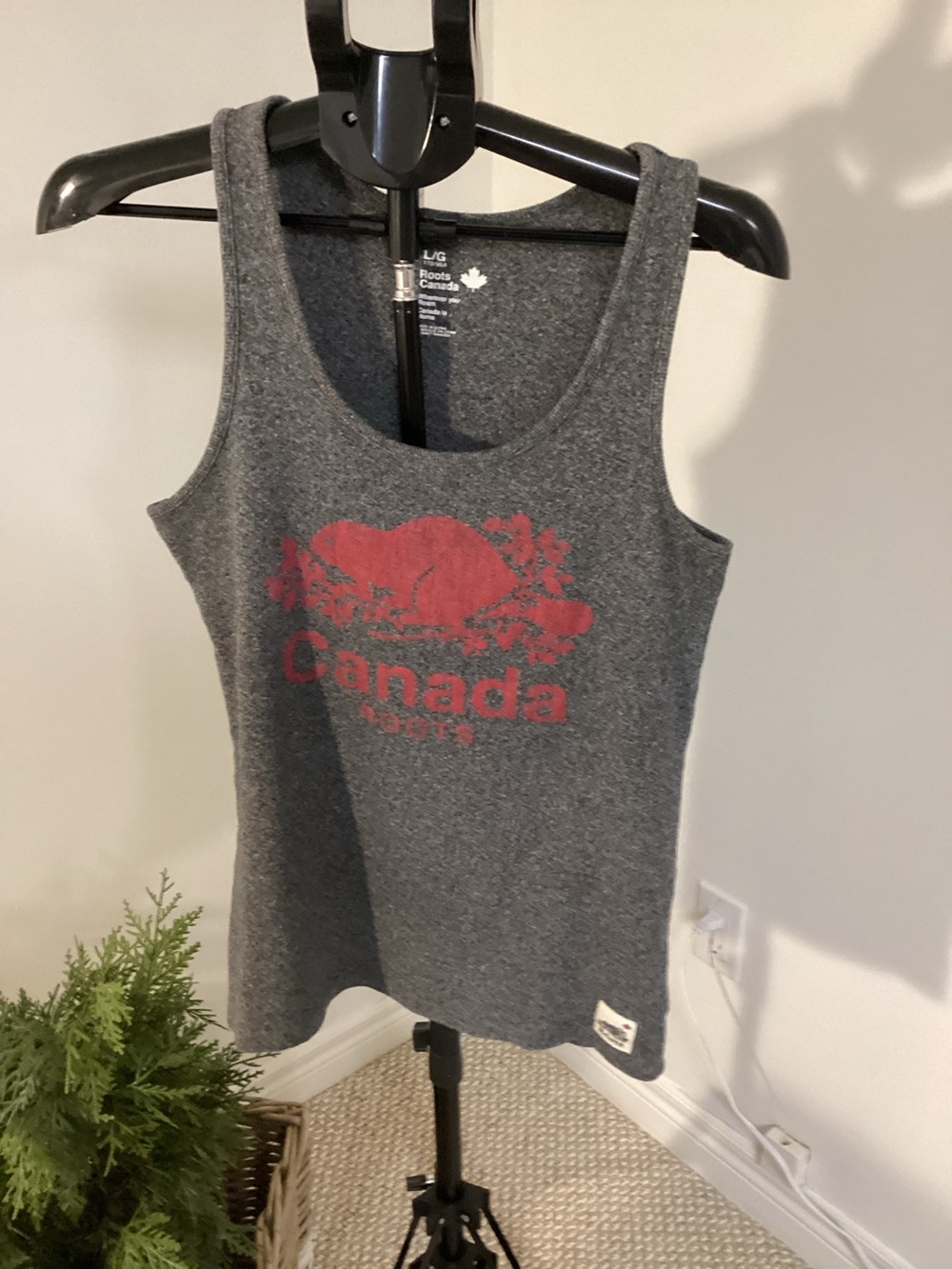 Free w Purchase of Roots bag - Roots Grey Tank with Red Canada Graphic Size L